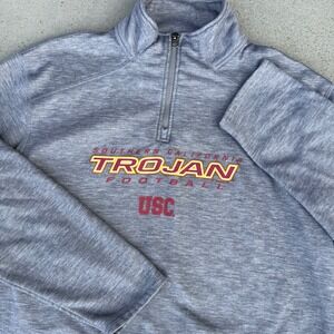 Majestic USC Trojans Football Quarter Zip Pullover Gray Men XL